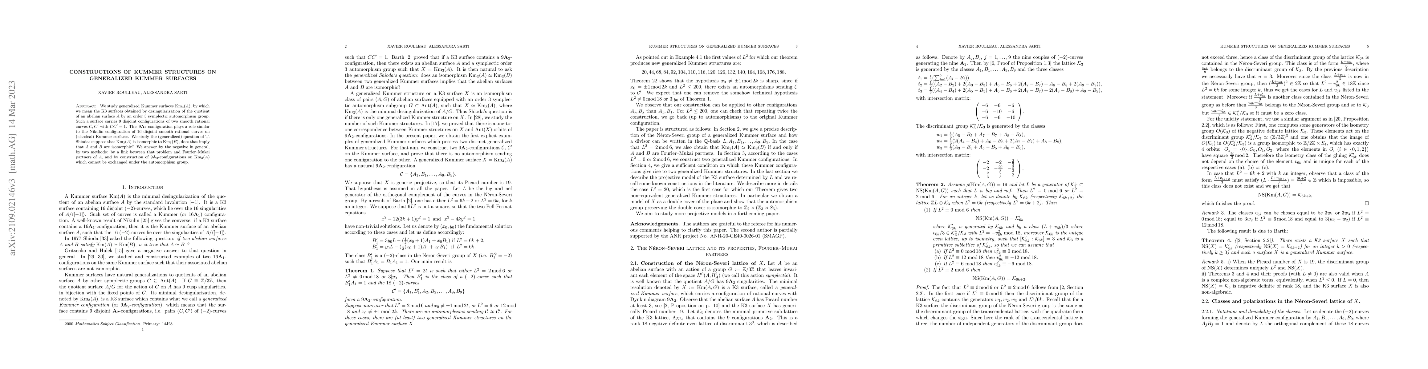 Thumbnail for Constructions of Kummer structures on generalized Kummer surfaces