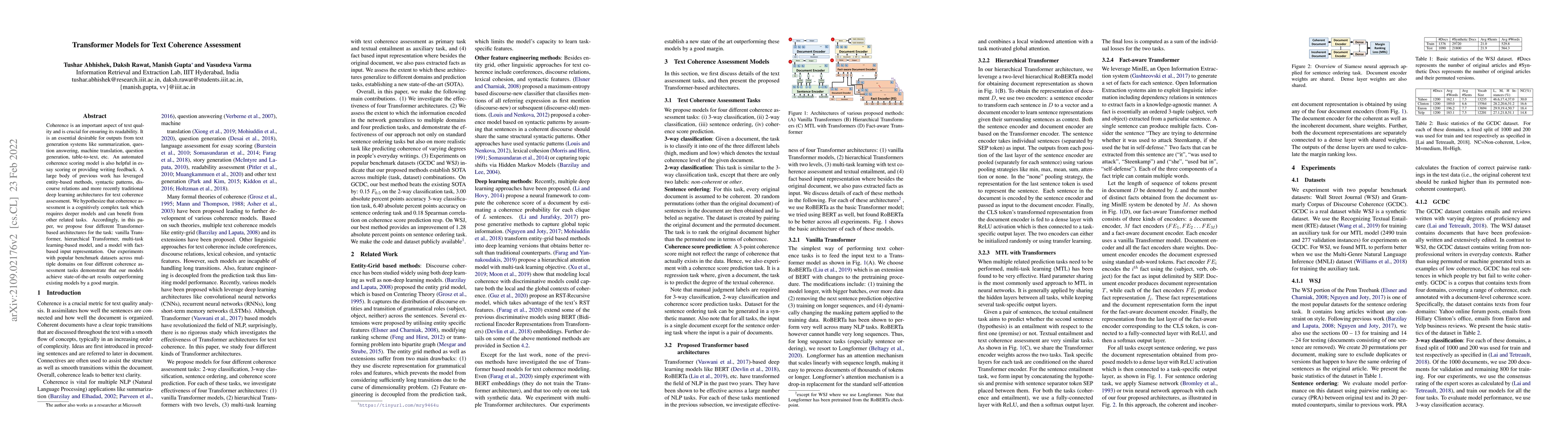 Thumbnail for Transformer Models for Text Coherence Assessment