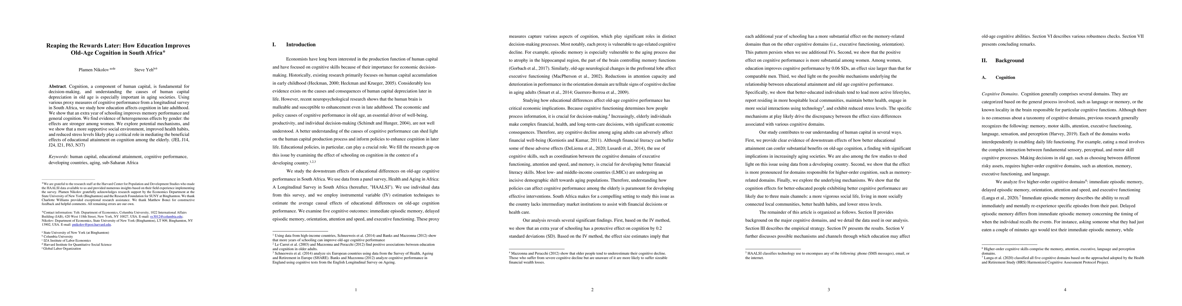 Thumbnail for Reaping the Rewards Later: How Education Improves Old-Age Cognition in
  South Africa