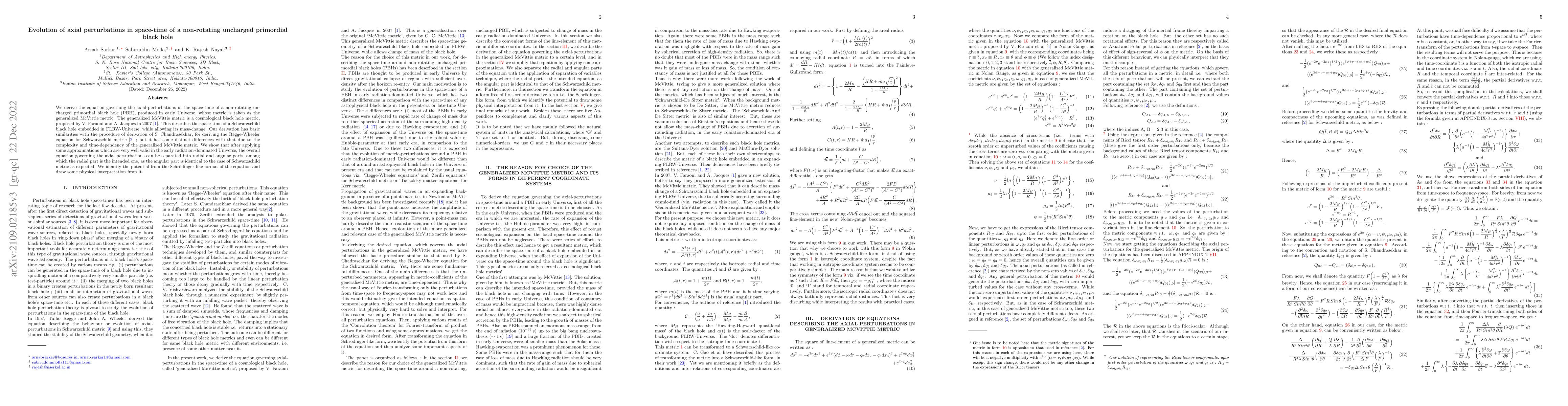 Thumbnail for Evolution of axial perturbations in space-time of a non-rotating
  uncharged primordial black hole