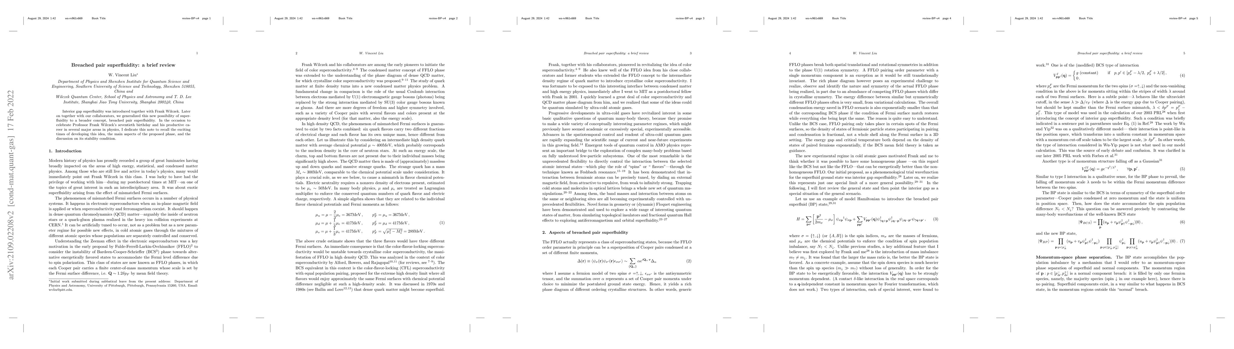 Thumbnail for Breached pair superfluidity: a brief review