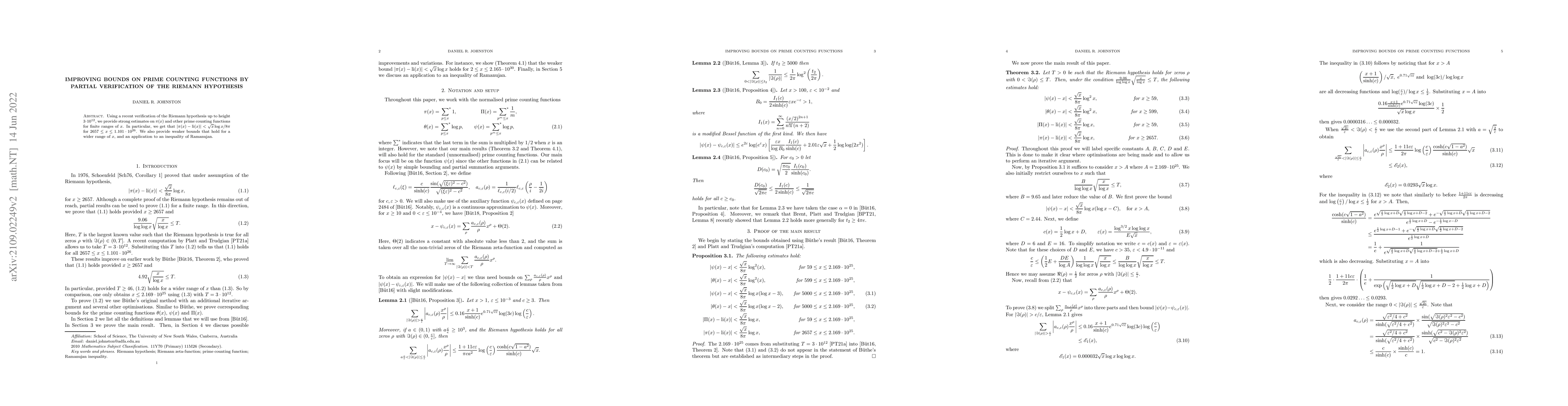 Thumbnail for Improving bounds on prime counting functions by partial verification of
  the Riemann hypothesis