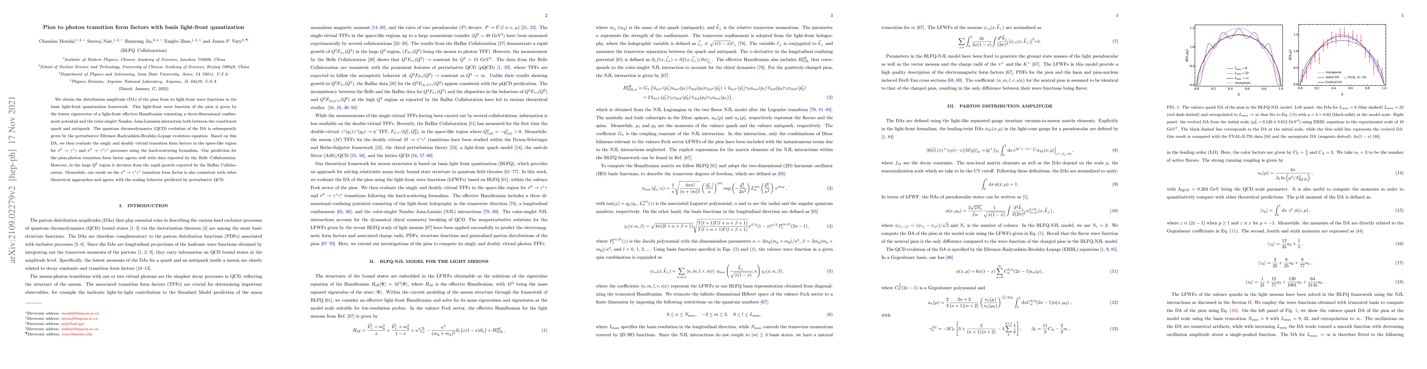 Thumbnail for Pion to photon transition form factors with basis light-front
  quantization