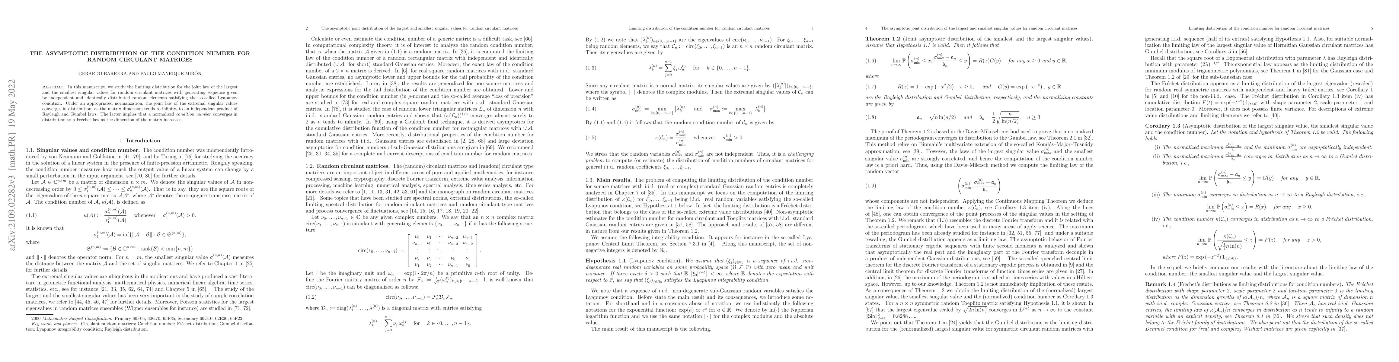 Thumbnail for The asymptotic distribution of the condition number for random circulant
  matrices