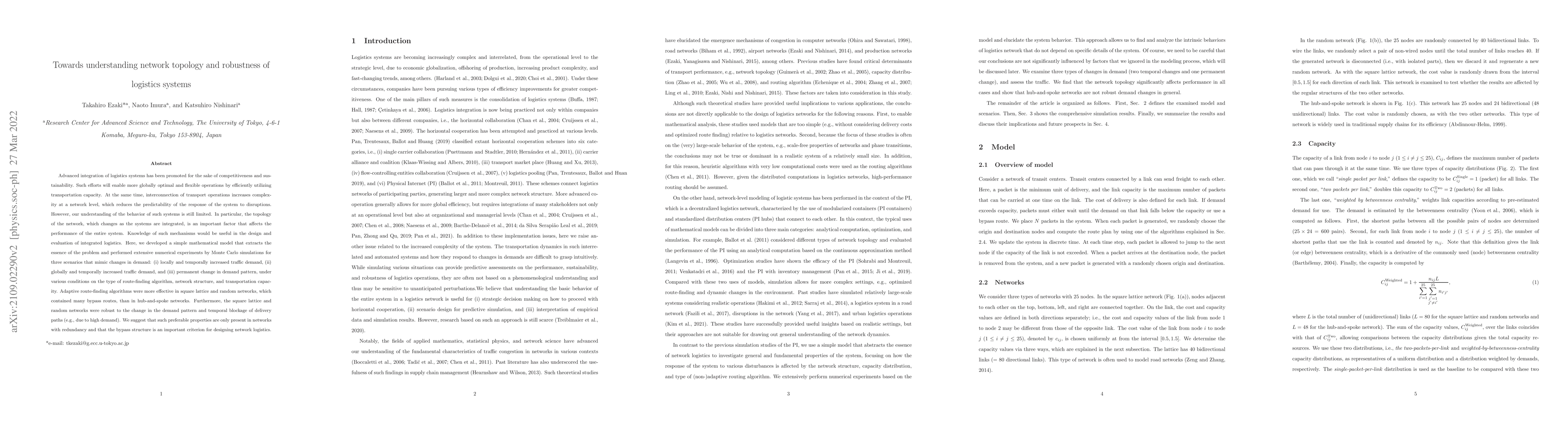 Thumbnail for Towards understanding network topology and robustness of logistics
  systems