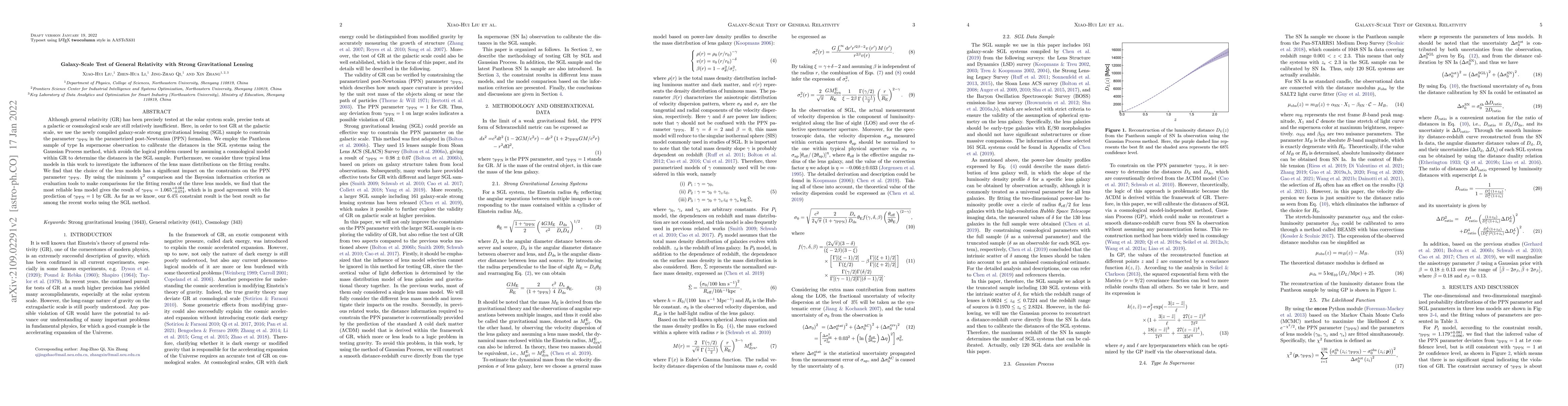 Thumbnail for Galaxy-Scale Test of General Relativity with Strong Gravitational
  Lensing