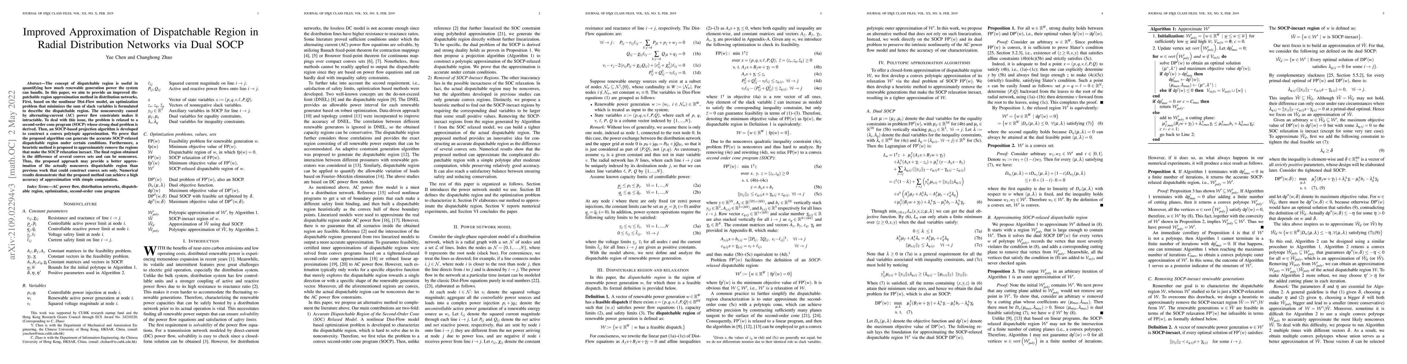 Thumbnail for Improved Approximation of Dispatchable Region in Radial Distribution
  Networks via Dual SOCP