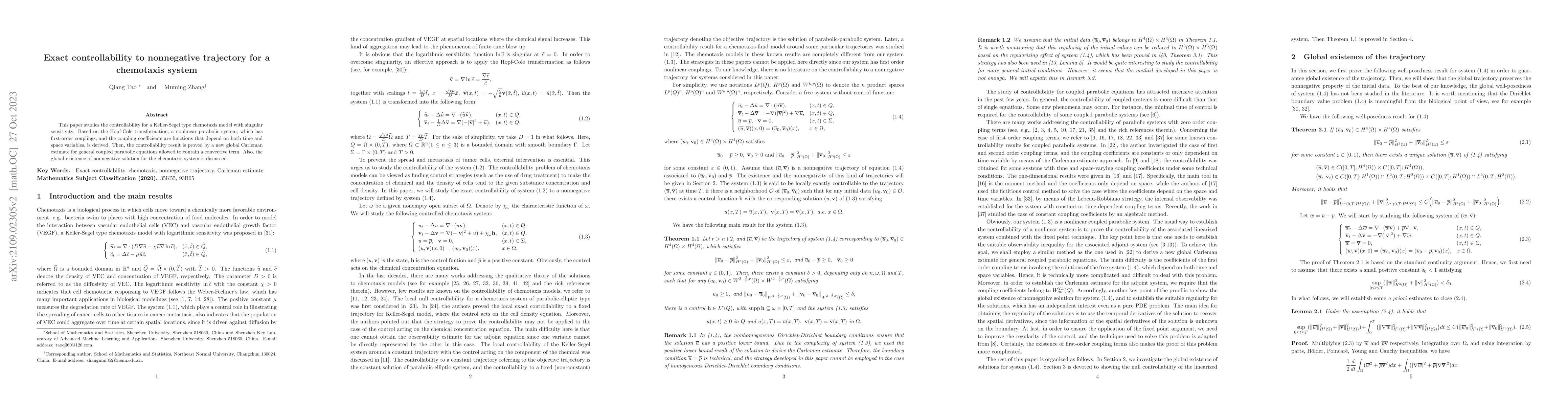 Thumbnail for Exact controllability to nonnegative trajectory for a chemotaxis system