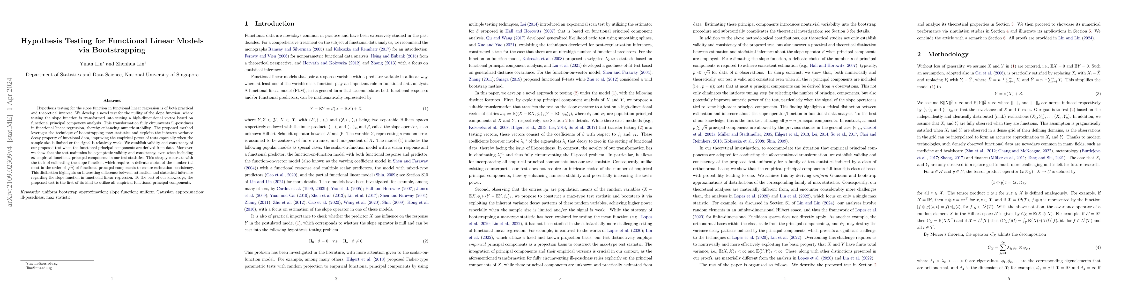 Thumbnail for Hypothesis Testing for Functional Linear Models via Bootstrapping