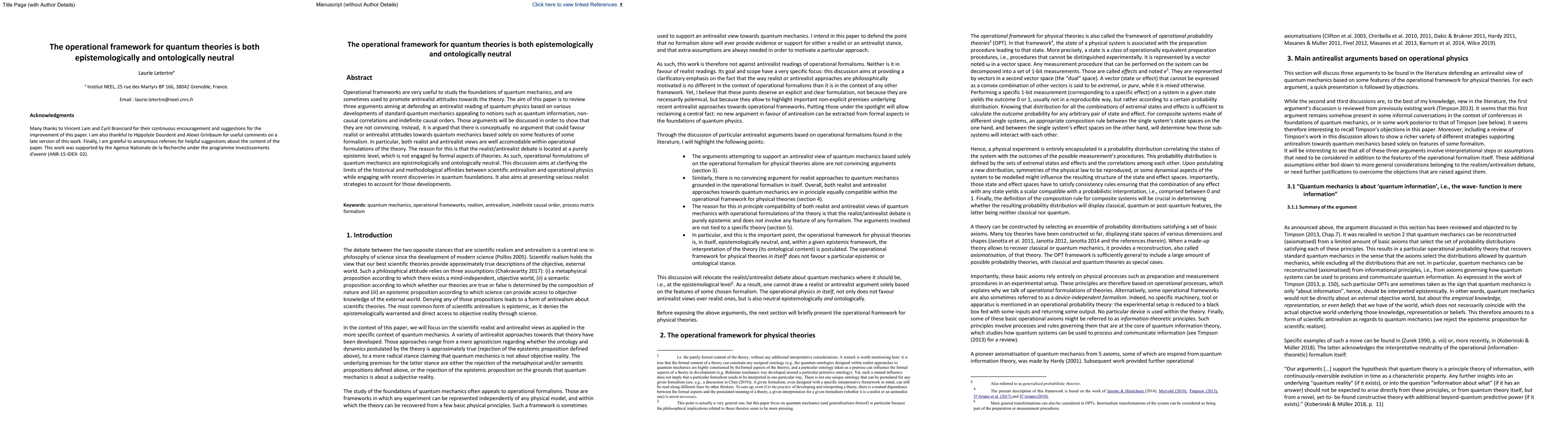 Thumbnail for The operational framework for quantum theories is both epistemologically
  and ontologically neutral
