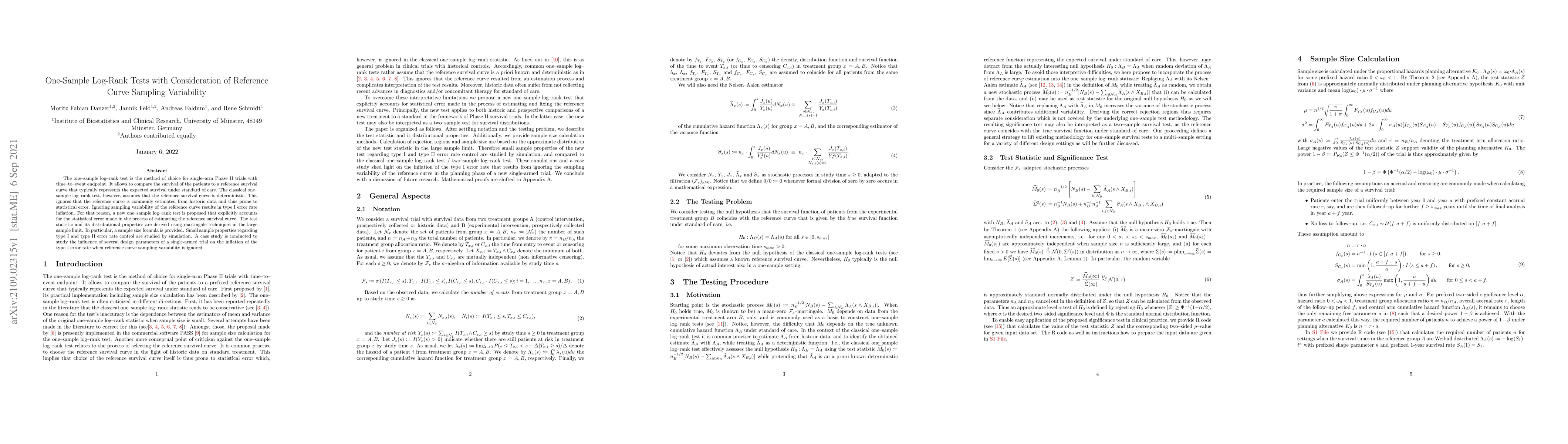 Thumbnail for One-sample log-rank tests with consideration of reference curve sampling
  variability