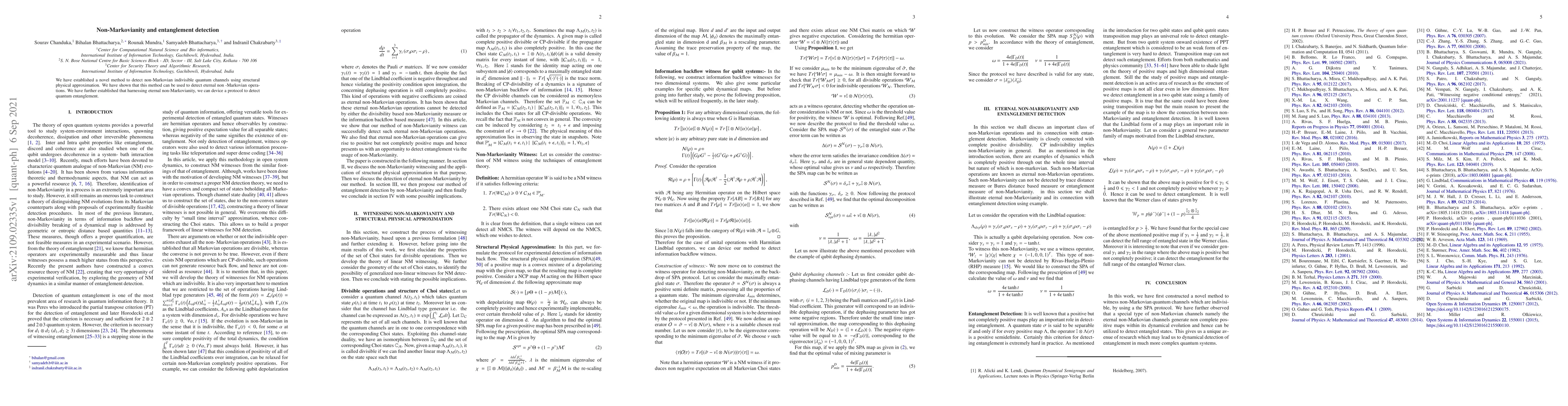 Thumbnail for Non-Markovianity and entanglement detection