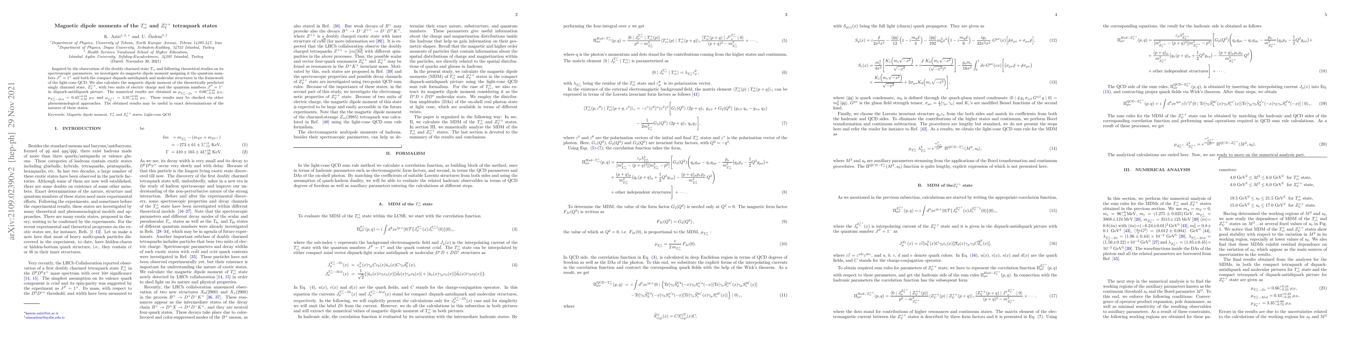 Thumbnail for Magnetic dipole moments of the $T_{cc}^+$ and $Z_V^{++}$ tetraquark
  states