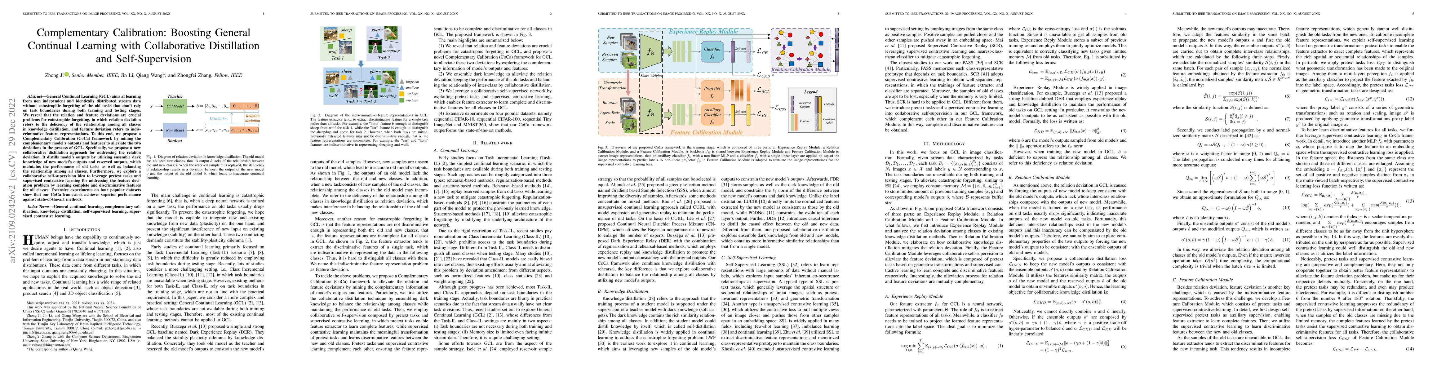 Thumbnail for Complementary Calibration: Boosting General Continual Learning with
  Collaborative Distillation and Self-Supervision