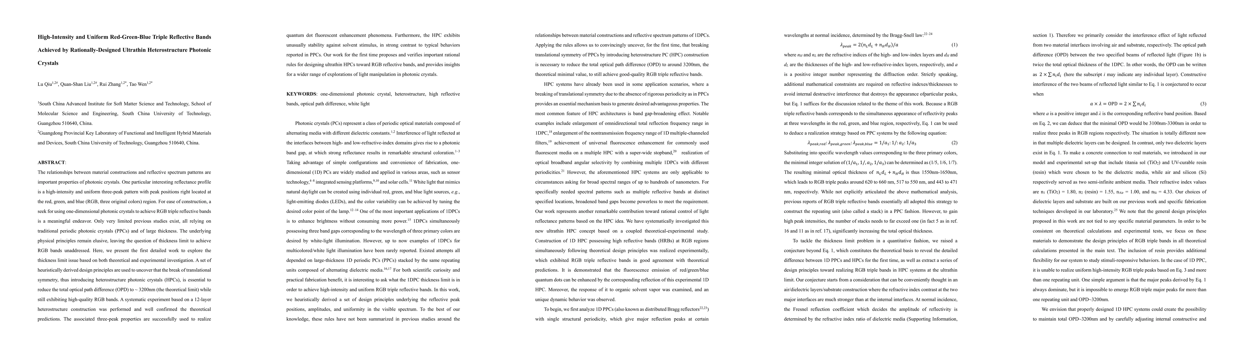 Thumbnail for High-Intensity and Uniform Red-Green-Blue Triple Reflective Bands
  Achieved by Rationally-Designed Ultrathin Heterostructure Photonic Crystals