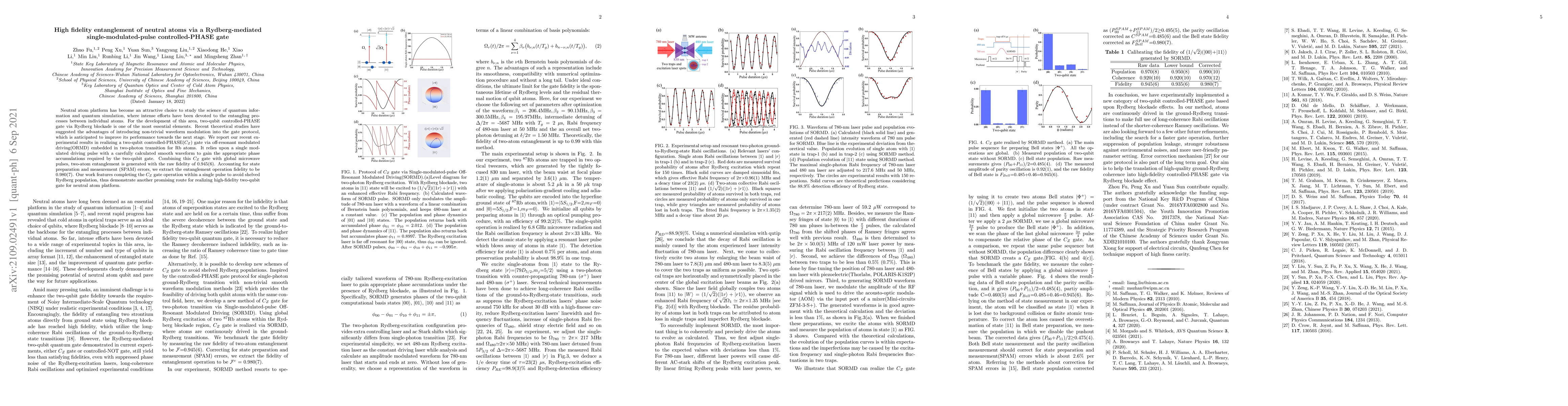 Thumbnail for High fidelity entanglement of neutral atoms via a Rydberg-mediated
  single-modulated-pulse controlled-PHASE gate