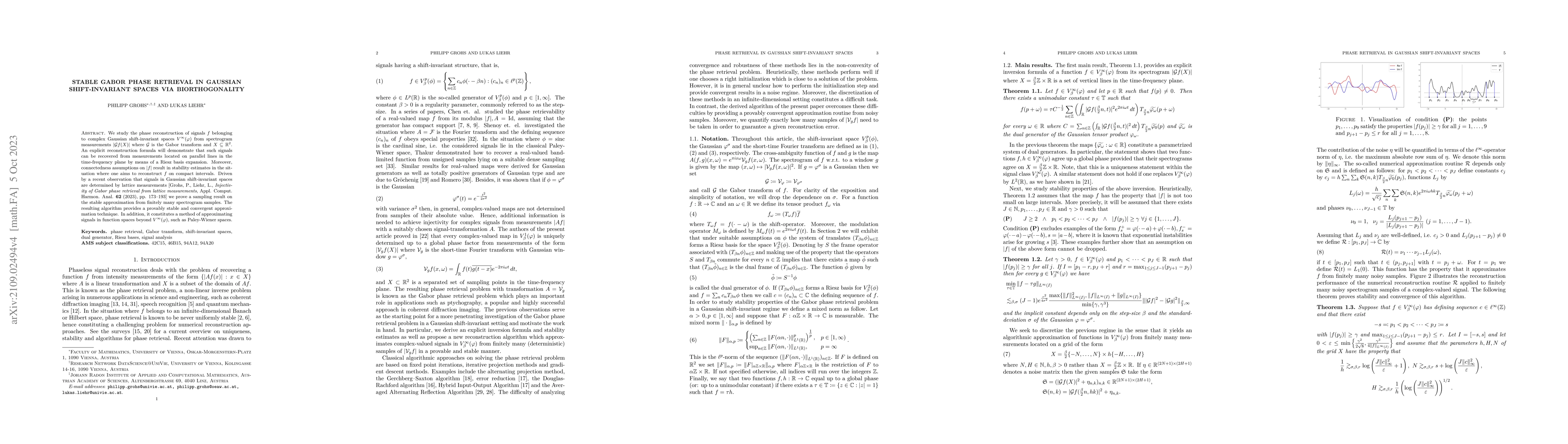 Thumbnail for Stable Gabor phase retrieval in Gaussian shift-invariant spaces via
  biorthogonality