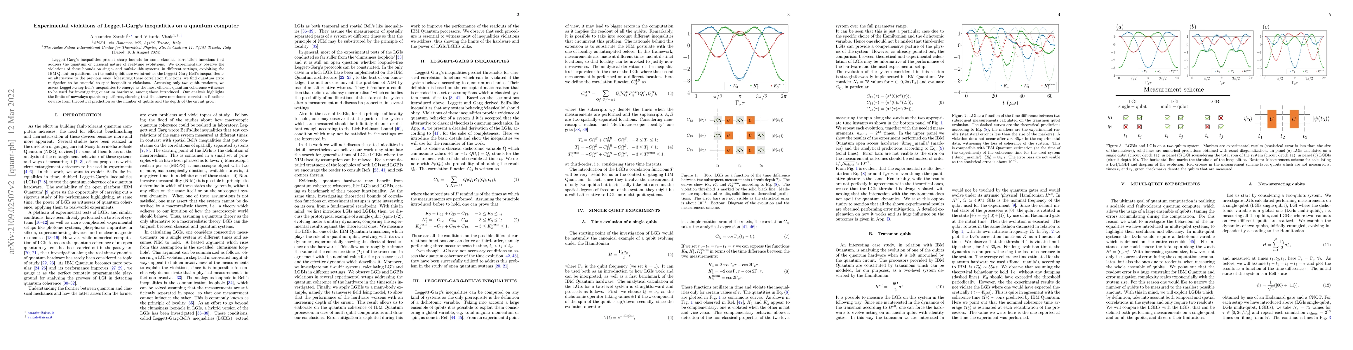 Thumbnail for Experimental violations of Leggett-Garg's inequalities on a quantum
  computer