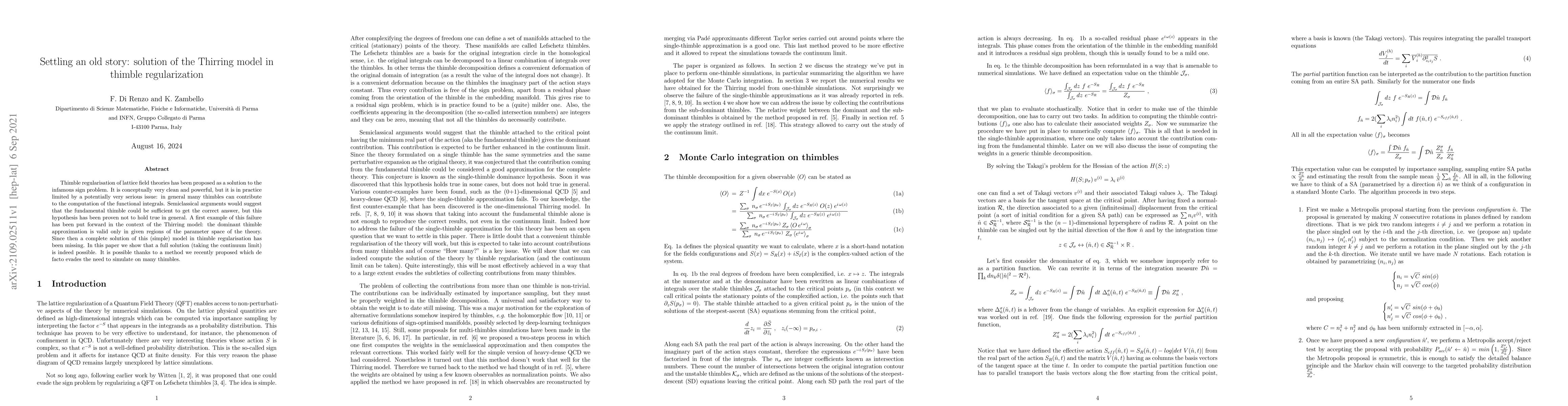 Thumbnail for Settling an old story: solution of the Thirring model in thimble
  regularization