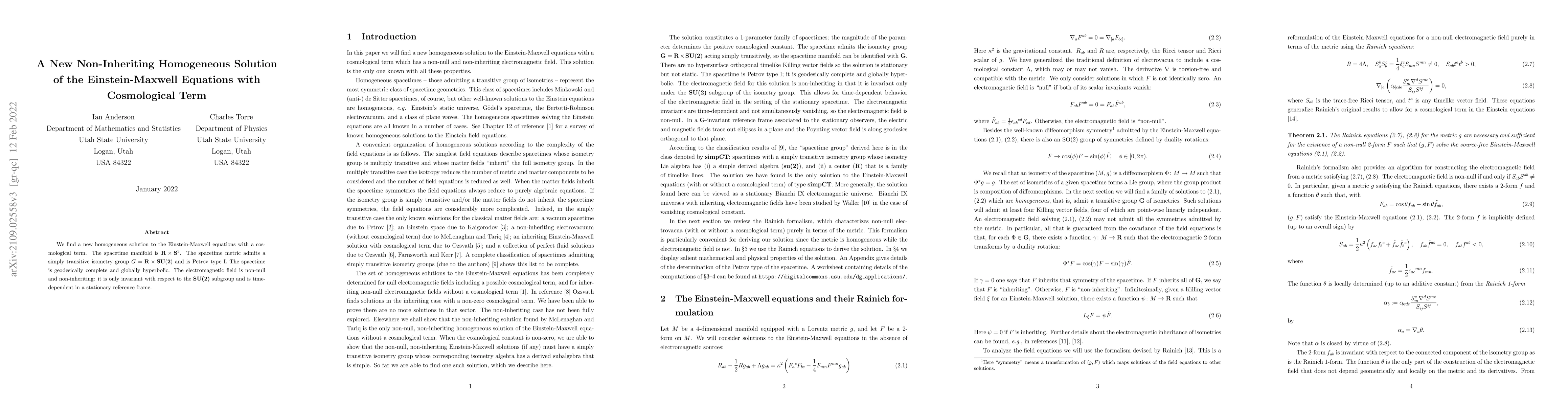 Thumbnail for A New Non-Inheriting Homogeneous Solution of the Einstein-Maxwell
  Equations with Cosmological Term