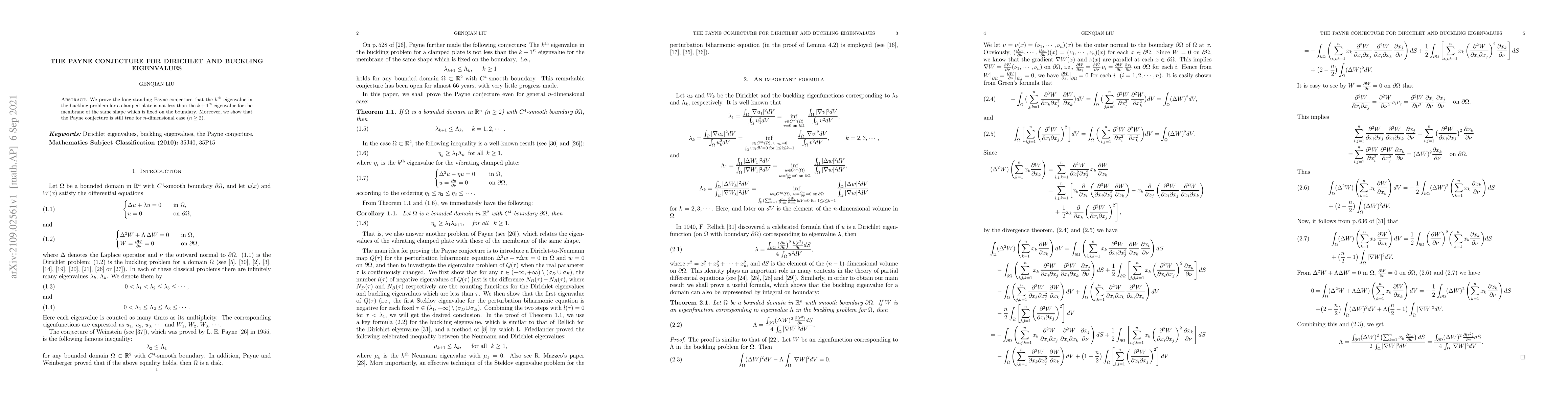 Thumbnail for The Payne conjecture for Dirichlet and Buckling eigenvalues