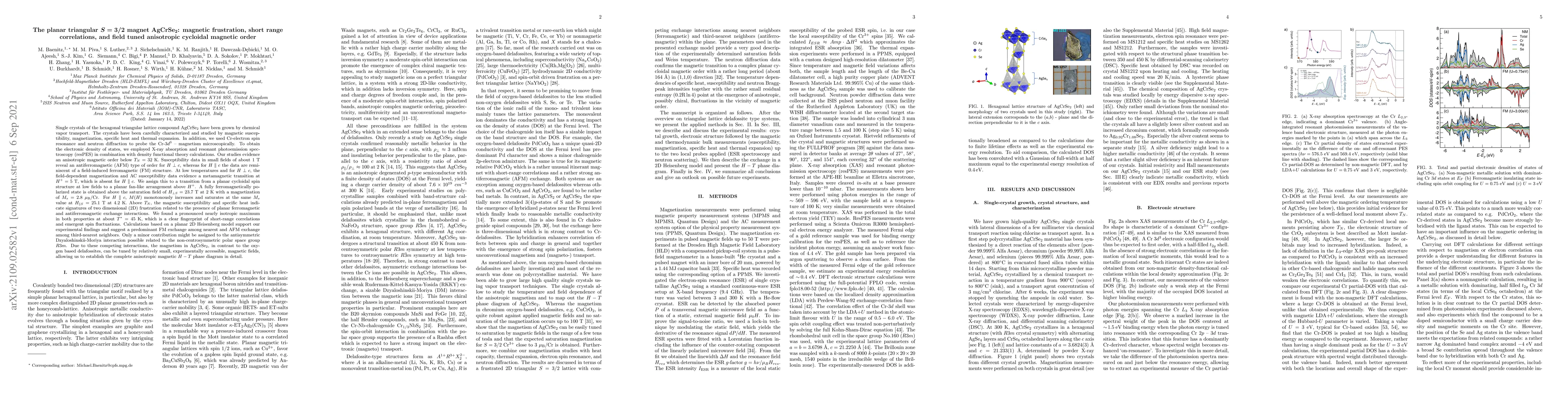 Thumbnail for The planar triangular $S=3/2$ magnet AgCrSe$_2$: magnetic frustration,
  short range correlations, and field tuned anisotropic cycloidal magnetic
  order