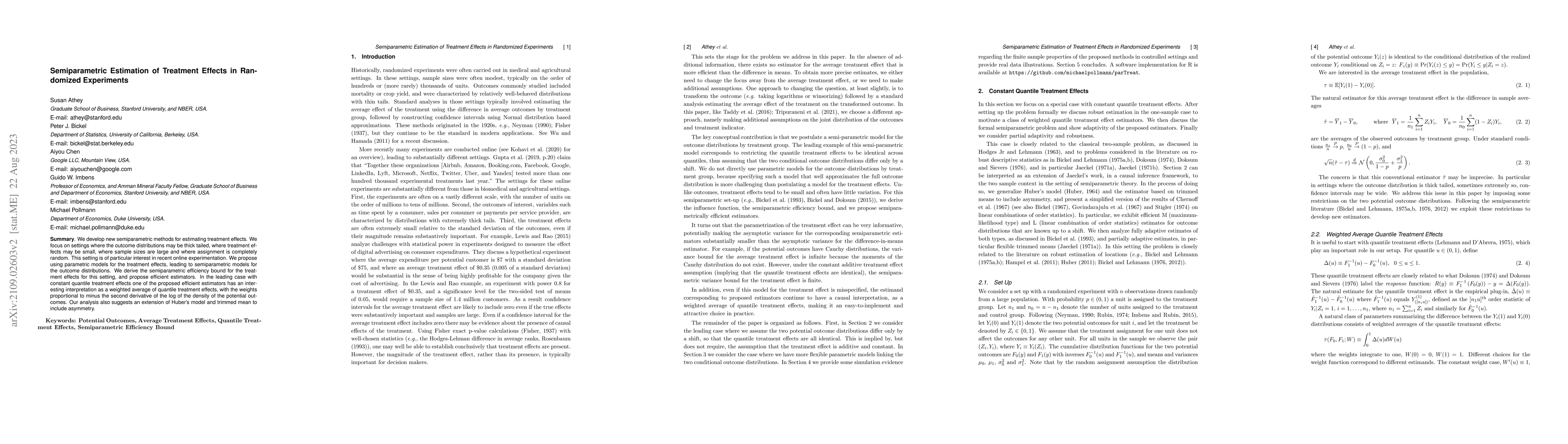 Thumbnail for Semiparametric Estimation of Treatment Effects in Randomized Experiments