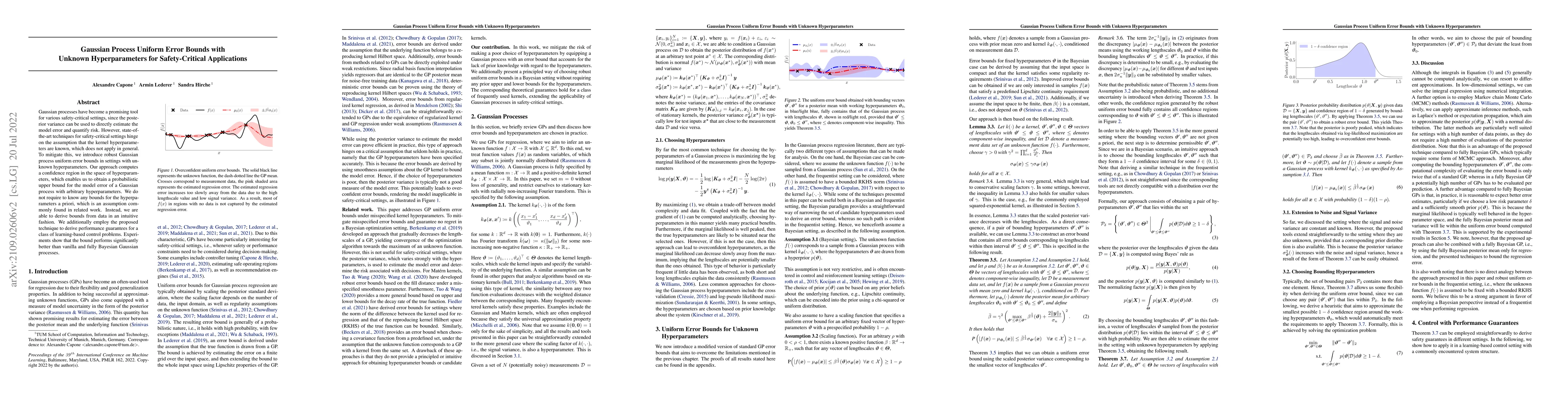 Thumbnail for Gaussian Process Uniform Error Bounds with Unknown Hyperparameters for
  Safety-Critical Applications