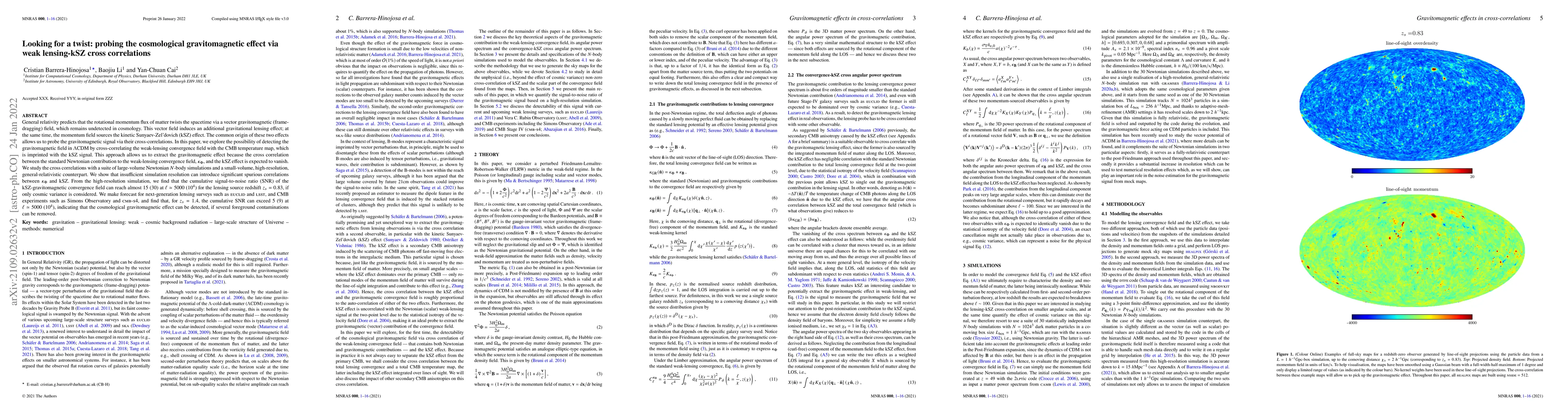 Thumbnail for Looking for a twist: probing the cosmological gravitomagnetic effect via
  weak lensing-kSZ cross correlations