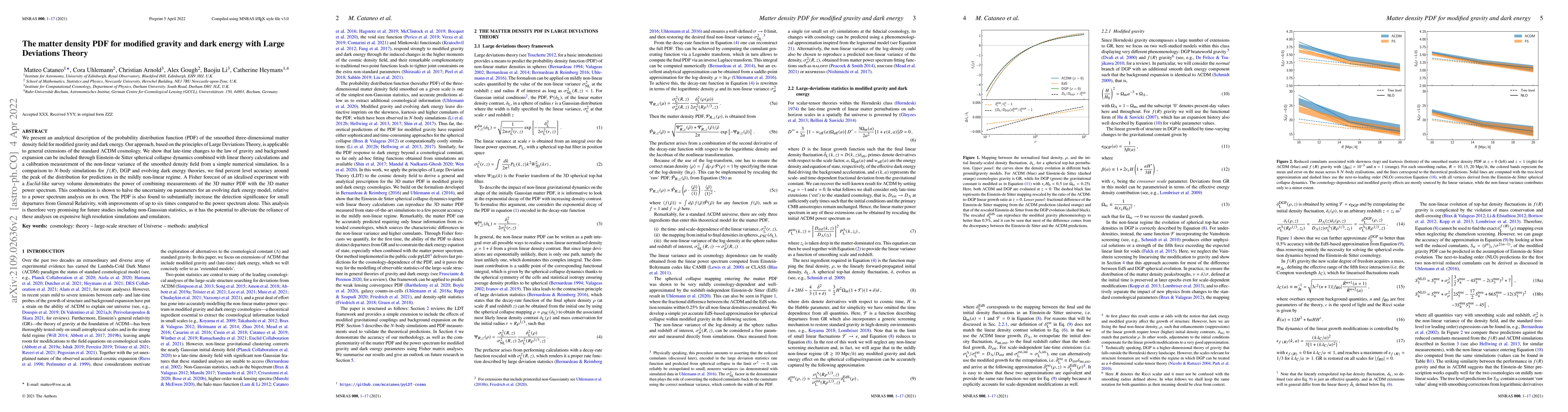 Thumbnail for The matter density PDF for modified gravity and dark energy with Large
  Deviations Theory