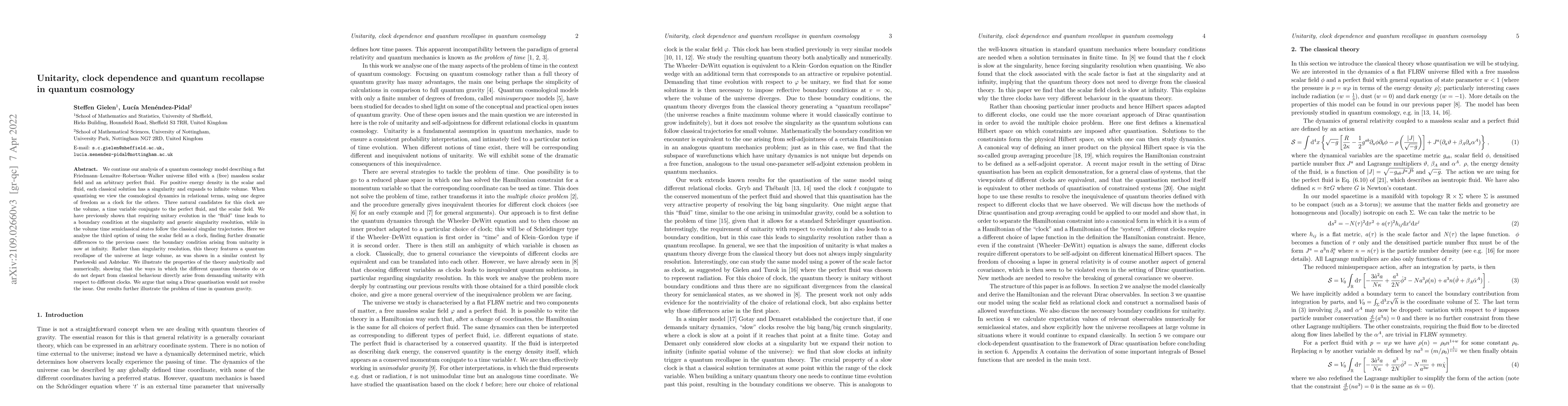 Thumbnail for Unitarity, clock dependence and quantum recollapse in quantum cosmology