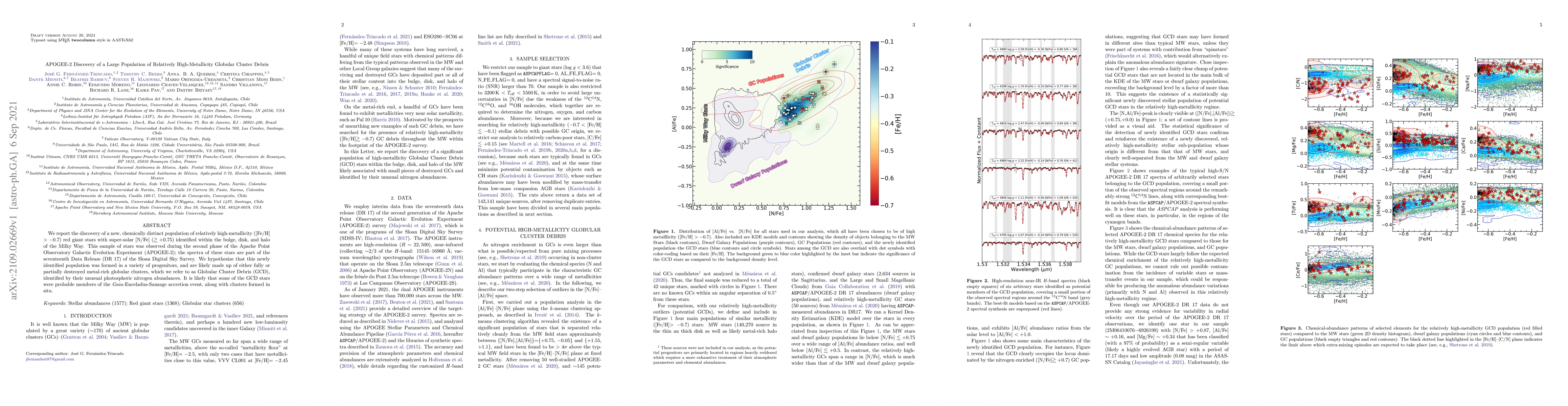 Thumbnail for APOGEE-2 Discovery of a Large Population of Relatively High-Metallicity
  Globular Cluster Debris