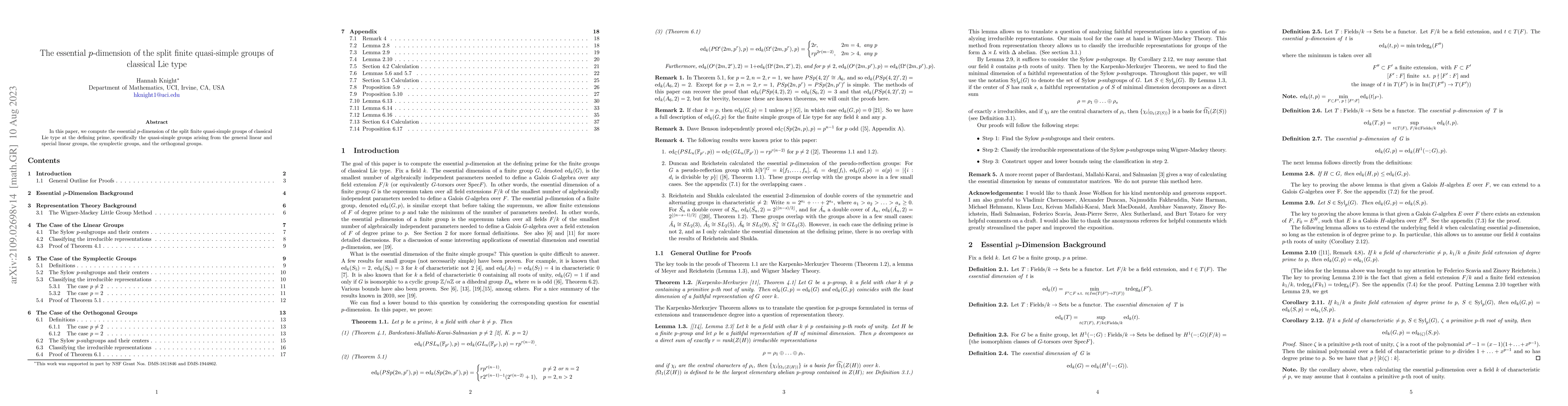 Thumbnail for The essential p-dimension of the split finite quasi-simple groups of
  classical Lie type