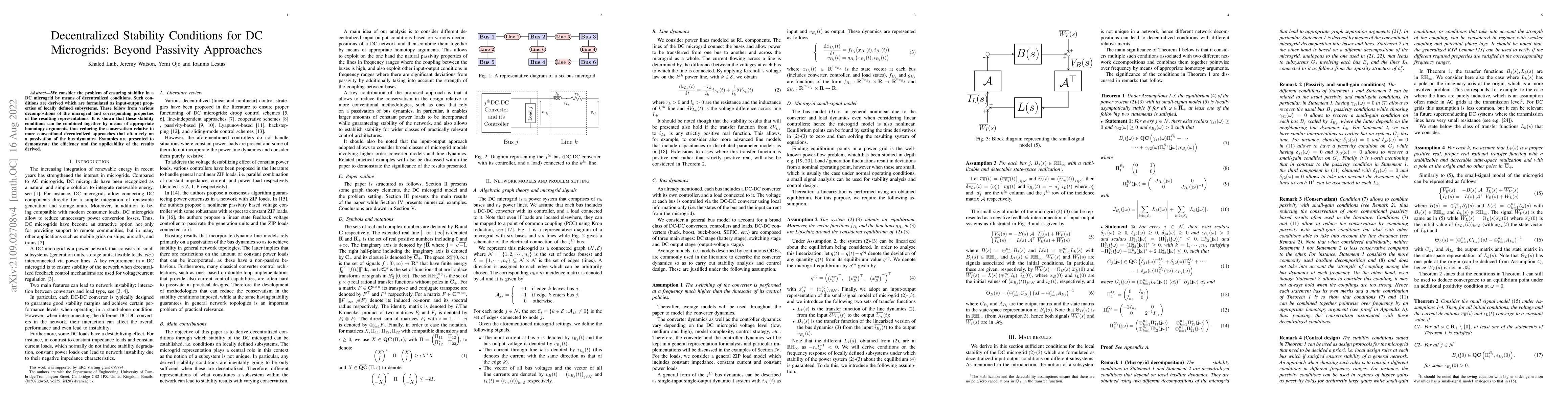 Thumbnail for Decentralized Stability Conditions for DC Microgrids: Beyond Passivity
  Approaches