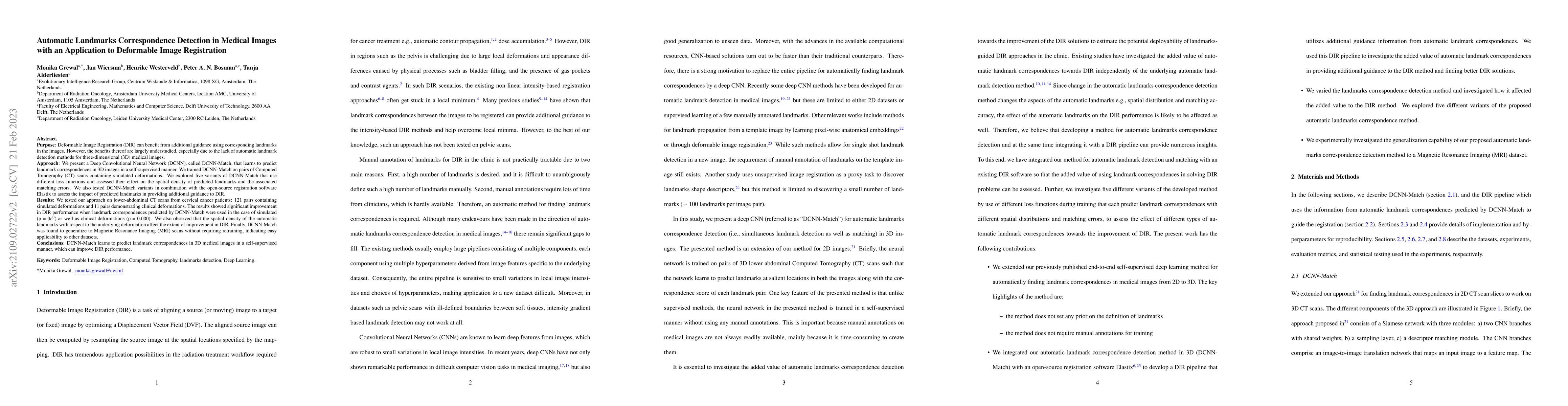 Thumbnail for Automatic Landmarks Correspondence Detection in Medical Images with an
  Application to Deformable Image Registration