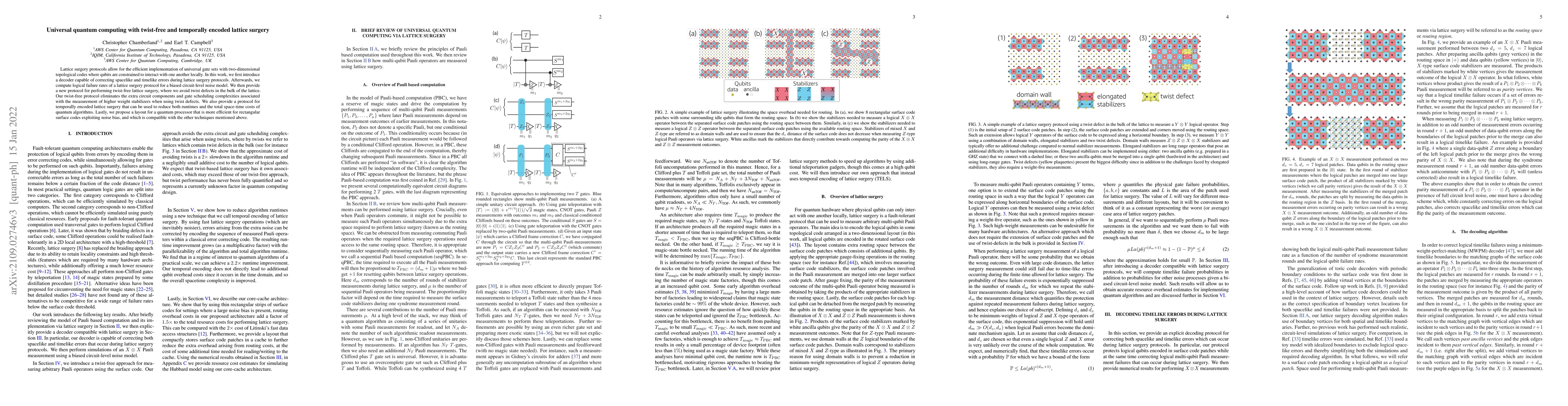 Thumbnail for Universal quantum computing with twist-free and temporally encoded
  lattice surgery