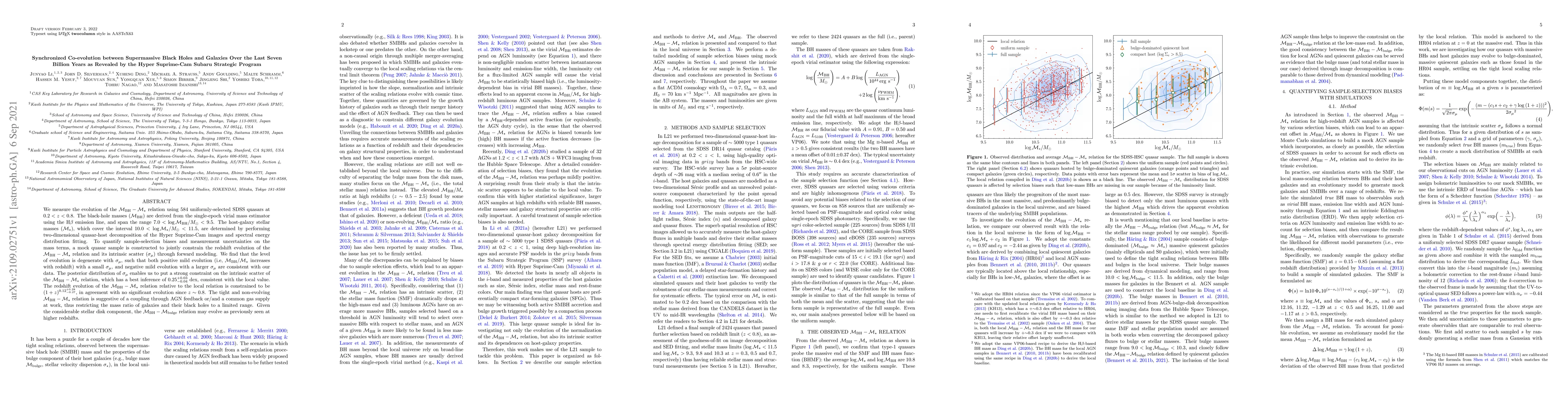 Thumbnail for Synchronized Co-evolution between Supermassive Black Holes and Galaxies
  Over the Last Seven Billion Years as Revealed by the Hyper Suprime-Cam