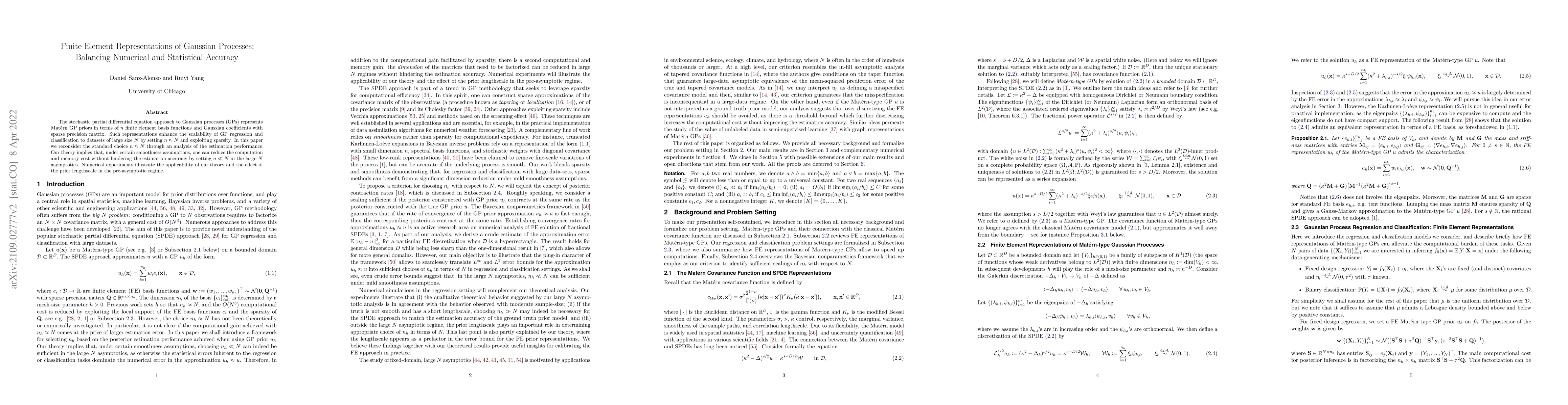 Thumbnail for Finite Element Representations of Gaussian Processes: Balancing
  Numerical and Statistical Accuracy