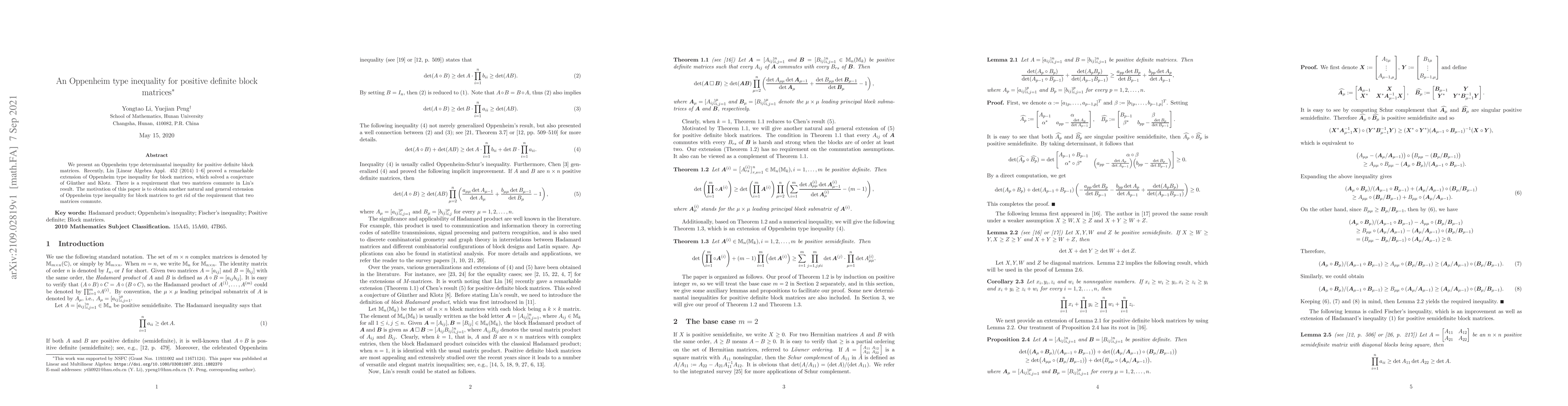 Thumbnail for An Oppenheim type inequality for positive definite block matrices