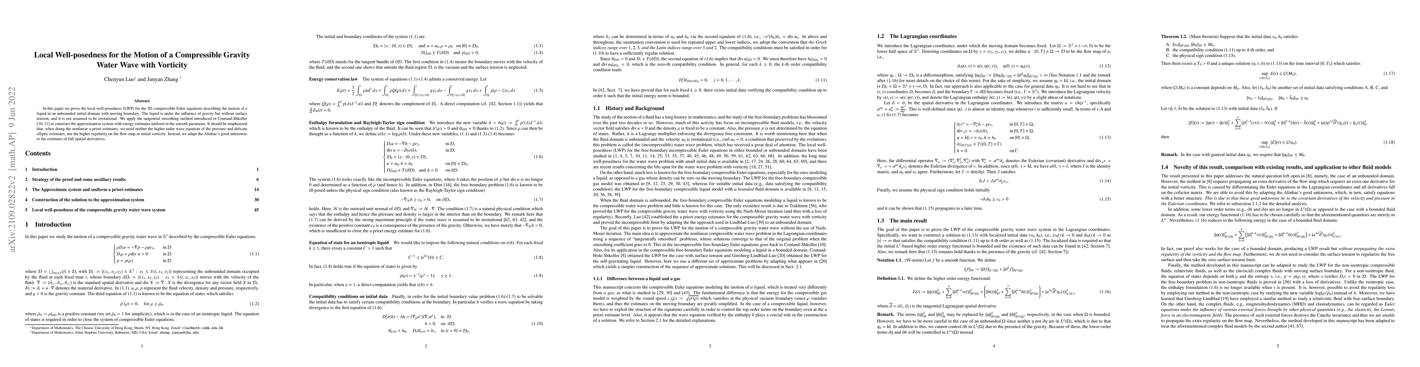 Thumbnail for Local Well-posedness for the Motion of a Compressible Gravity Water Wave
  with Vorticity