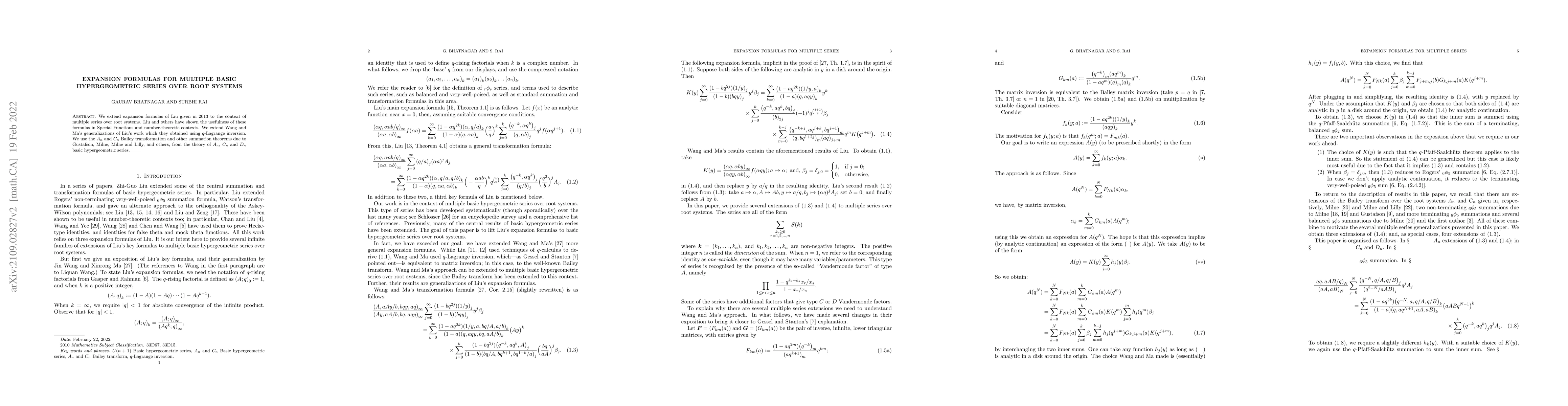 Thumbnail for Expansion formulas for multiple basic hypergeometric series over root
  systems