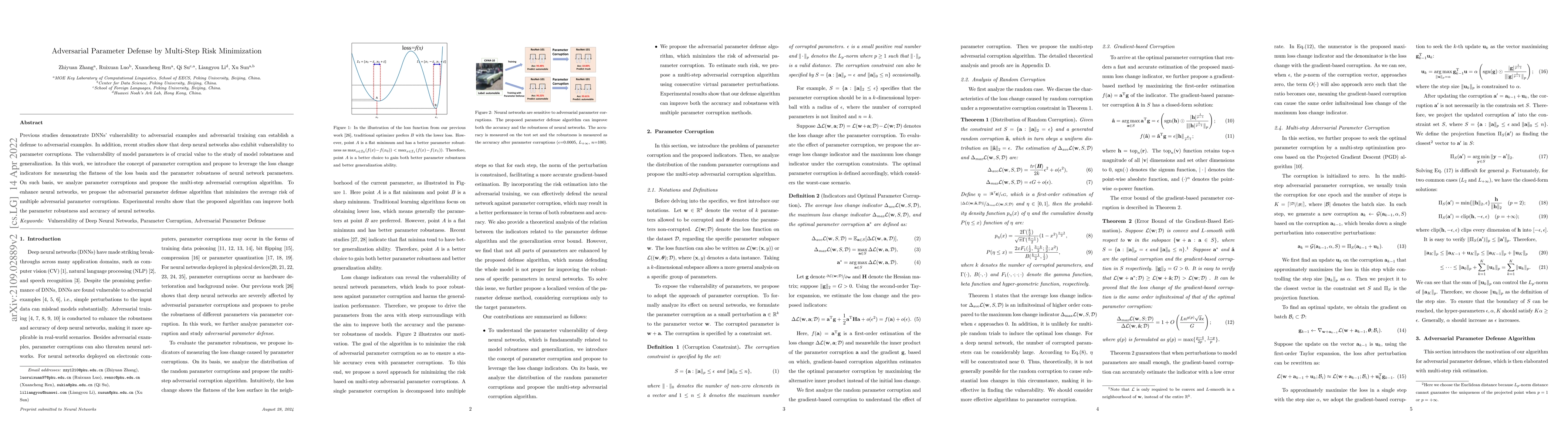 Thumbnail for Adversarial Parameter Defense by Multi-Step Risk Minimization