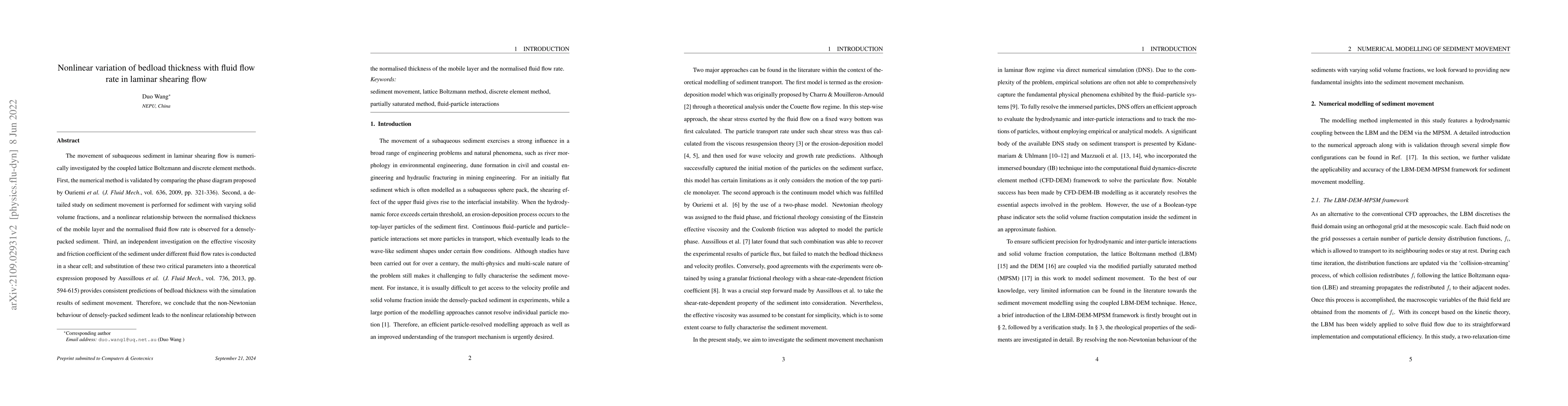 Thumbnail for Nonlinear variation of bedload thickness with fluid flow rate in laminar
  shearing flow