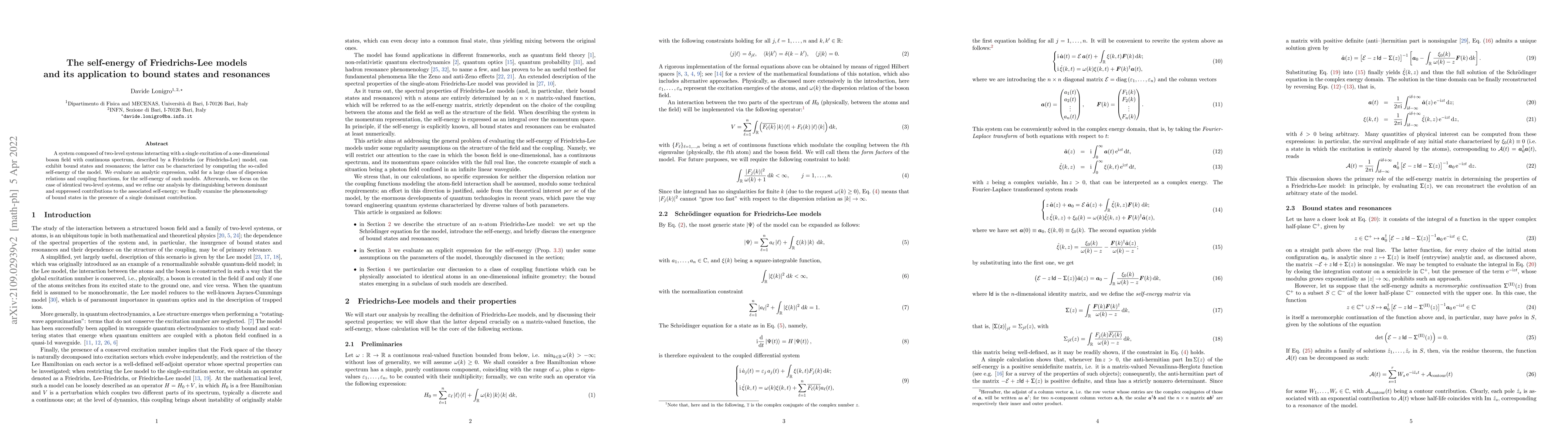 Thumbnail for The self-energy of Friedrichs-Lee models and its application to bound
  states and resonances