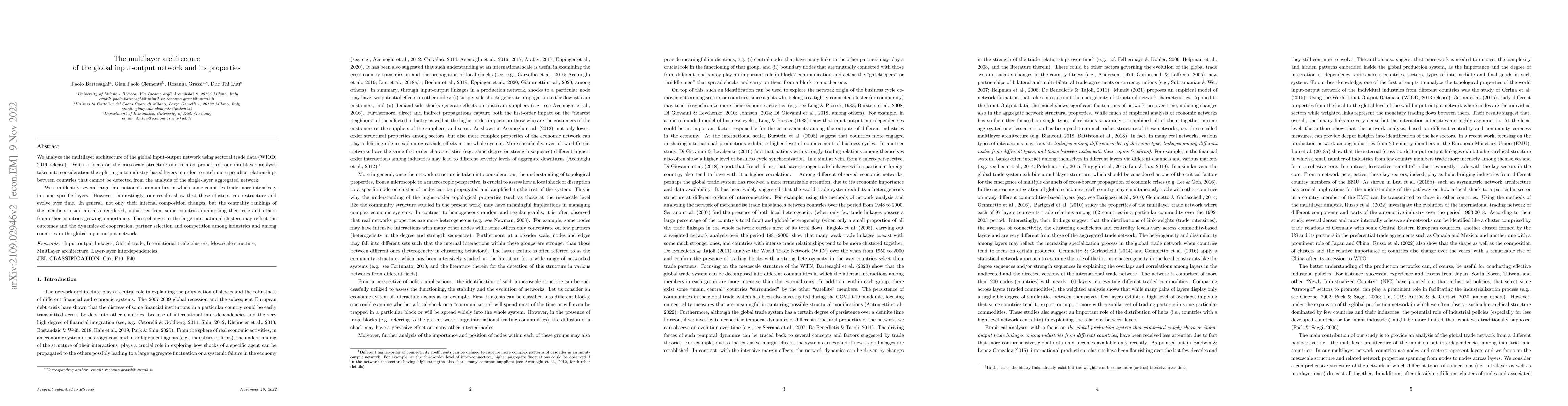 Thumbnail for The multilayer architecture of the global input-output network and its
  properties