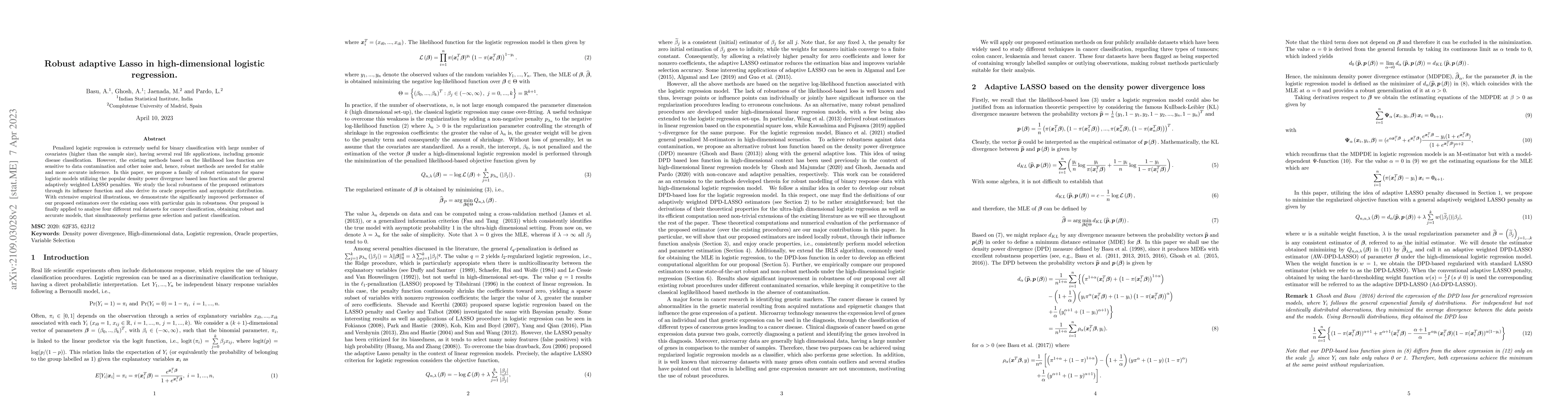 Thumbnail for Robust adaptive Lasso in high-dimensional logistic regression