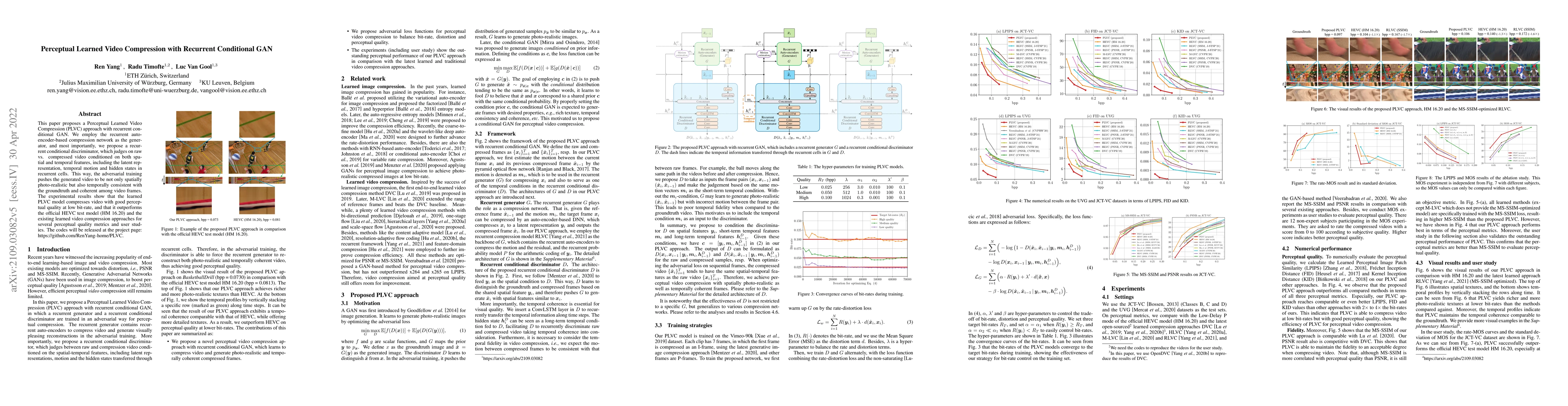 Thumbnail for Perceptual Learned Video Compression with Recurrent Conditional GAN