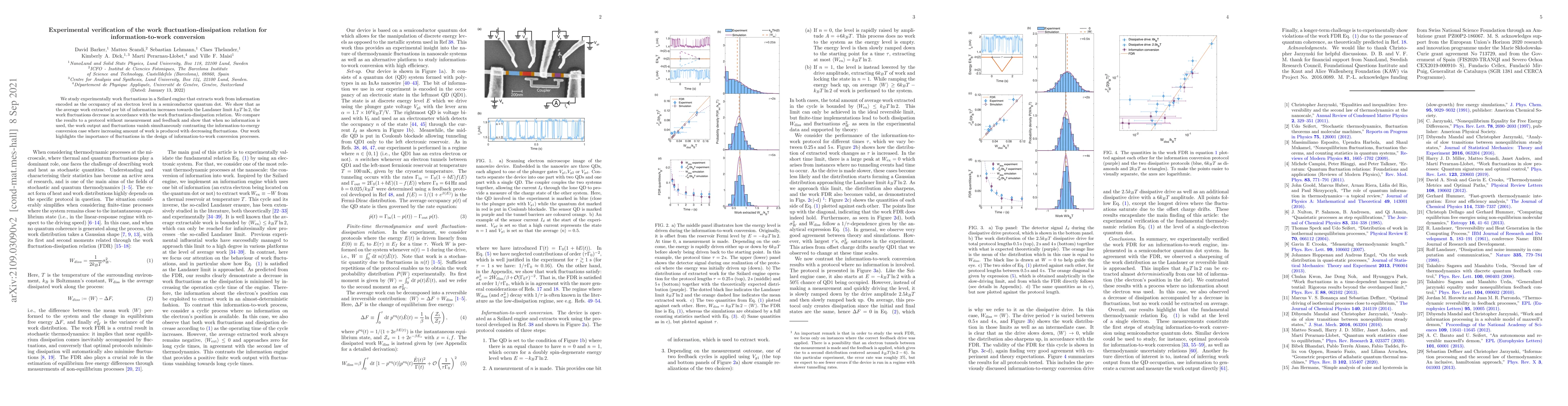 Thumbnail for Experimental verification of the work fluctuation-dissipation relation
  for information-to-work conversion