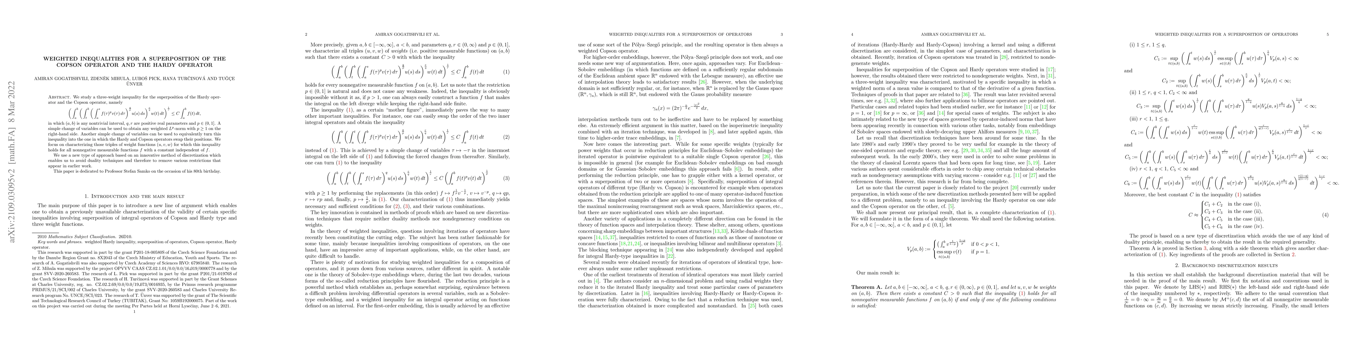 Thumbnail for Weighted inequalities for a superposition of the Copson operator and the
  Hardy operator