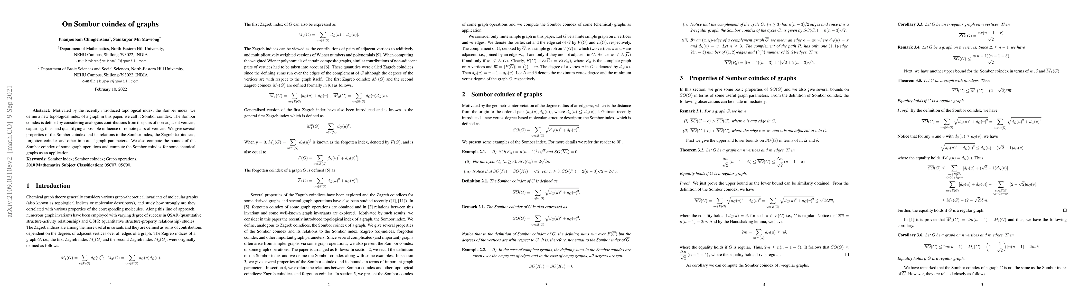 Thumbnail for On Sombor coindex of graphs